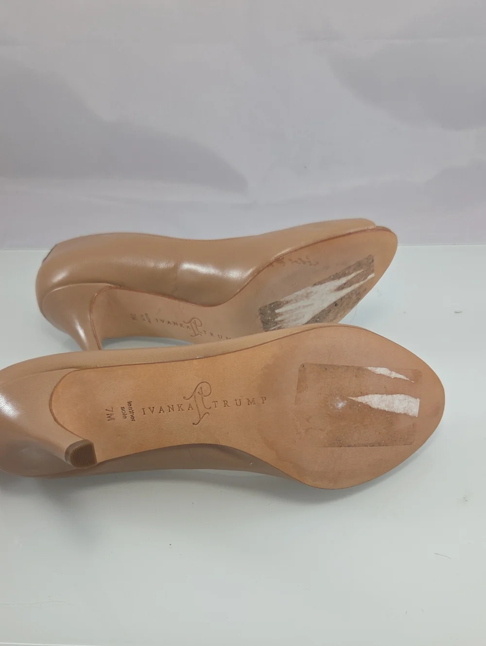 Ivanka Trump Beige Peep-Toe Leather Pumps Size 7
